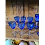 Various blue coloured drinking glasses Cristal d'Arques Double Taille cased cut