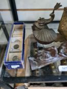 A small quantity of American coins, a bronze sculpture and sundry