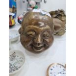 A Chinese four sided Buddha head, a brass decorative censer and a Gold plated pocket watch