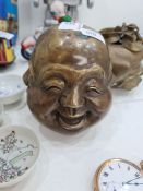 A Chinese four sided Buddha head, a brass decorative censer and a Gold plated pocket watch