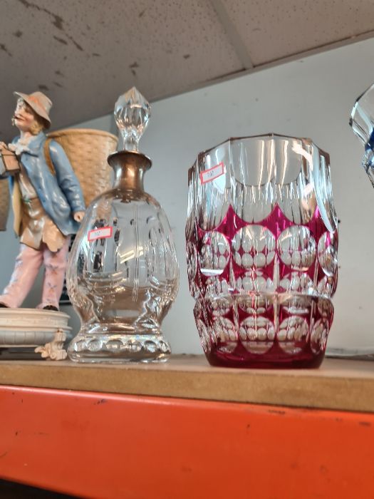 A glass decanter having silver collar and three coloured glass vases - Image 2 of 3