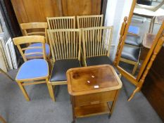 Sundry furniture to include a set of 4 chairs and a pine cheval mirror