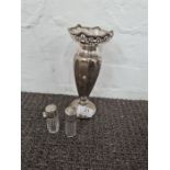 A silver vase having pierced, decorative rim, on a circular pedestal foot. Hallmarked Birmingham, 19