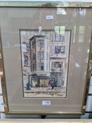 Liz Taylor, a 1970s watercolour of the famous Wig & Pen Club, The Strand, London, dated '76, 18.5cm