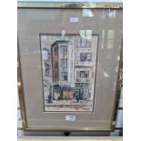 Liz Taylor, a 1970s watercolour of the famous Wig & Pen Club, The Strand, London, dated '76, 18.5cm