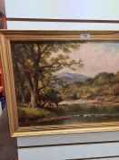 Oil on canvas of river scene, indistinctly signed left bottom corner