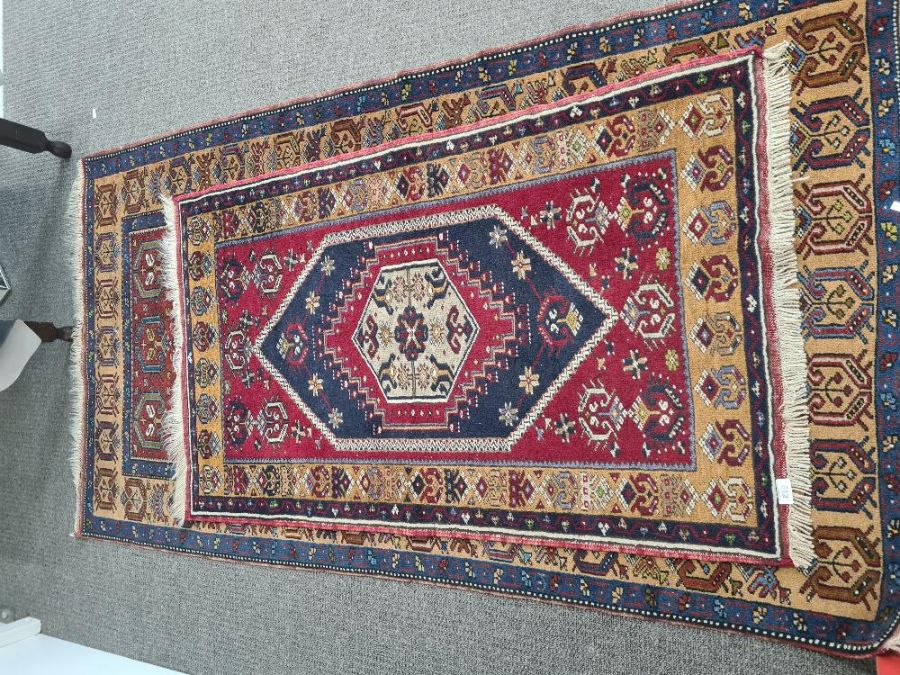 Two Turkish hand woven geometric style rugs 193 x 105cm - Image 2 of 7