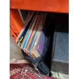 A large selection of vinyl LP records in boxes and carry cases, mostly Classical