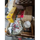 A lot of vintage collectables including Pelham puppet, china and glassware, chess board, etc