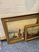 A pair of early 20th Century oils of fishing scenes and one other 19th Century example on board