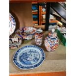 A quantity of Japanese Imari items and a Chinese Nankin plate