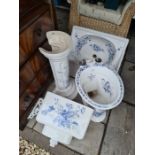 A 'Sanitan' blue and white Victorian style toilet suite