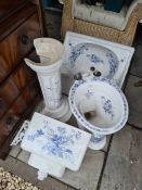 A 'Sanitan' blue and white Victorian style toilet suite