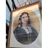 Two pastel style prints of Victorian lady and gent, with oval mounts