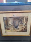 Three similar watercolours of barn interiors, one signed T. Hennell, 1924