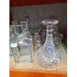 A selection of cut glass decanters, various manufacturers including Royal Doulton