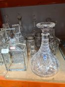 A selection of cut glass decanters, various manufacturers including Royal Doulton