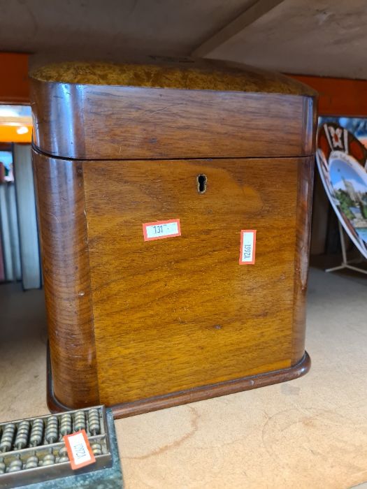 Two treen boxes, one being a cigar and cigarette box and a stationery box and small brass Abacus - Image 6 of 6