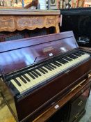 An old mahogany cased Dulcetone piano with folding legs and a pair of Dynatron speakers