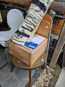 A boxed as new bar stool, a rug and sundry