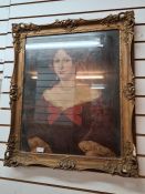 Oil portrait of young lady in a gold frame