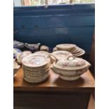 A quantity of old miniature dinnerware, possibly Doll's house including Ridgways blue and white