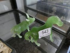 Two modern Jade figures or horse and cow