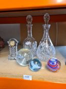A Waterford crystal clock of longcase style and other glassware