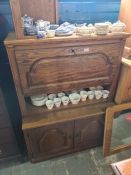 A modern oak drinks cabinet, probably Belgian origin and a similar hanging corner shelf