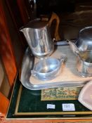 A Picquot ware four piece tea and coffee set with tray and sundry items