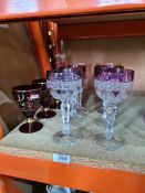 Six Bohemian style hock glasses and others