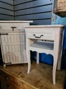 A French style painted bedside table and two other painted items
