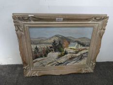 Joseph Giunta, Montreal. An oil painting of winter in the mountains, Quebec, signed, 39.5cm x 29cm