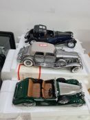 Franklin Mint, six 1/24 scale vintage die cast motor vehicles, including a Bugatti and two x Rolls R