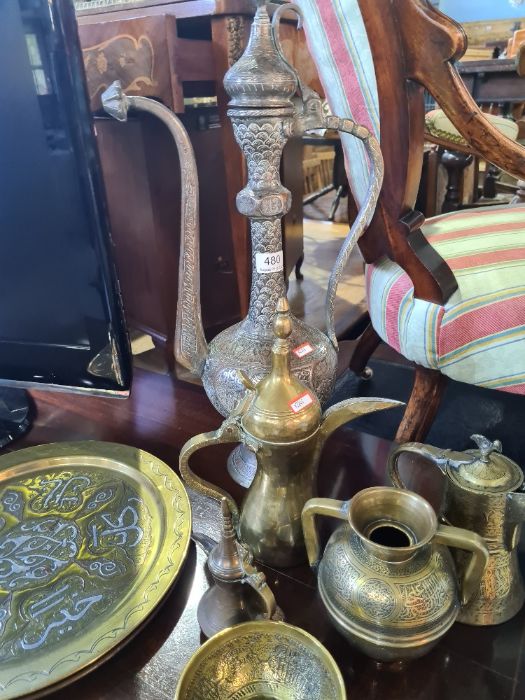 A middle Eastern silver plated on copper teapot, other Islamic items and similar - Image 3 of 4