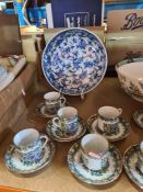 A set of 8 20th Century oriental cups and saucers, and two porcelain fruit bowls