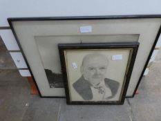 A 20th century, oil of Winston Churchill, one other pencil sketch and a photo of St Pauls Cathedral