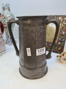 A Tudric pewter two handled vase of Art Nouveau design, with wording 'For Old Times Sake', 20cms