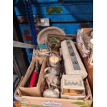 A mixed lot of collectables including vintage metalware, toys, china, boxed cutlery, vintage lace an