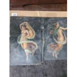 Six 19th Century oils of angel style semi - nude figures all unsigned approx 35 x 22.5cm