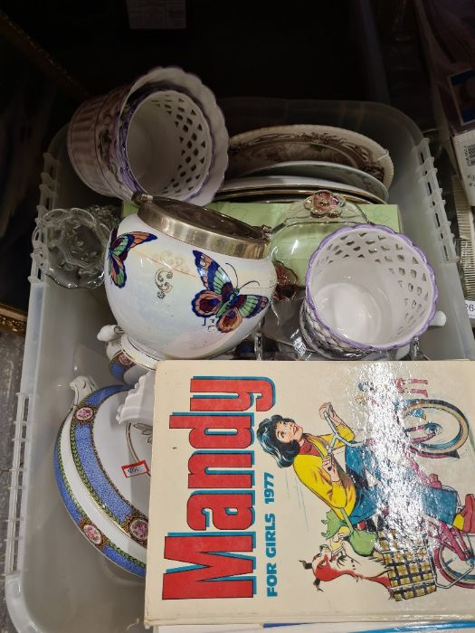 Two boxes of mixed glass, china and a picture