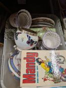 Two boxes of mixed glass, china and a picture