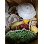 Two boxes of mixed ceramics including Oriental and Staffordshire type