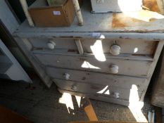 An old painted pine chest having two short and three long drawers, 37 x 35cm