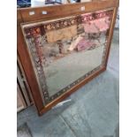 An old pine framed mirror the glass decorated birds and flowers possibly from a Public House. 96 x 7