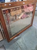 An old pine framed mirror the glass decorated birds and flowers possibly from a Public House. 96 x 7