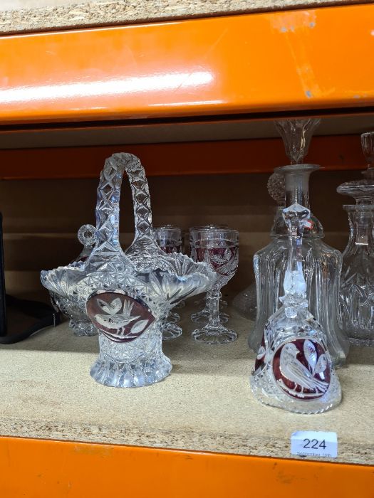 A selection of cut-glass items including ship's decanter, various other decanters, glasses, etc - Image 3 of 5