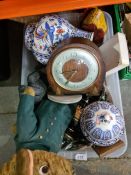 A selection of various ceramics and collectables including a Harrods teddy and a mantel clock