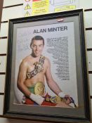 A signed poster of Alan Minter, World Championship boxer and 2 other pencil drawings of boxers