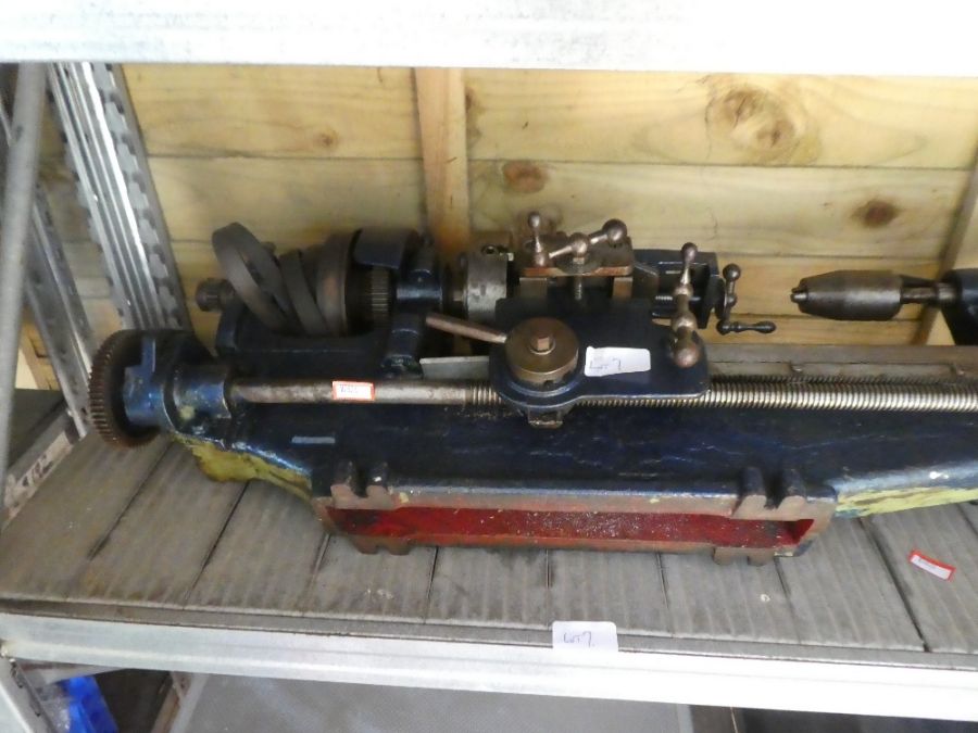 An old metal work lathe with accessories and motor - Image 3 of 5